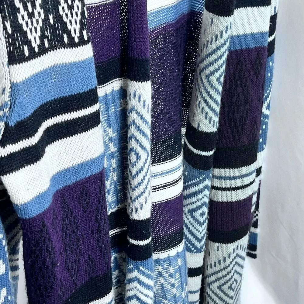 Longline Knit Cardigan Sweater Duster Geometric Aztec Boho Southwestern purple - Picture 9 of 11